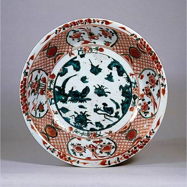 須佐焼　古須佐　赤絵花鳥文鉢　幕末ー江戸期　Ｃ　R6111F 石川県立美術館