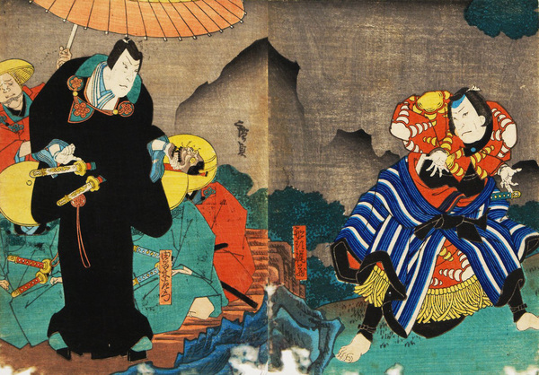 と吉田文五郎 みゆき 浮世絵 五粽亭広貞 五粽亭広貞　浮世絵　みゆき　と吉田文五郎　80翁　「寿」の色紙 80翁 【公式通販】 「寿」の色紙 版画
